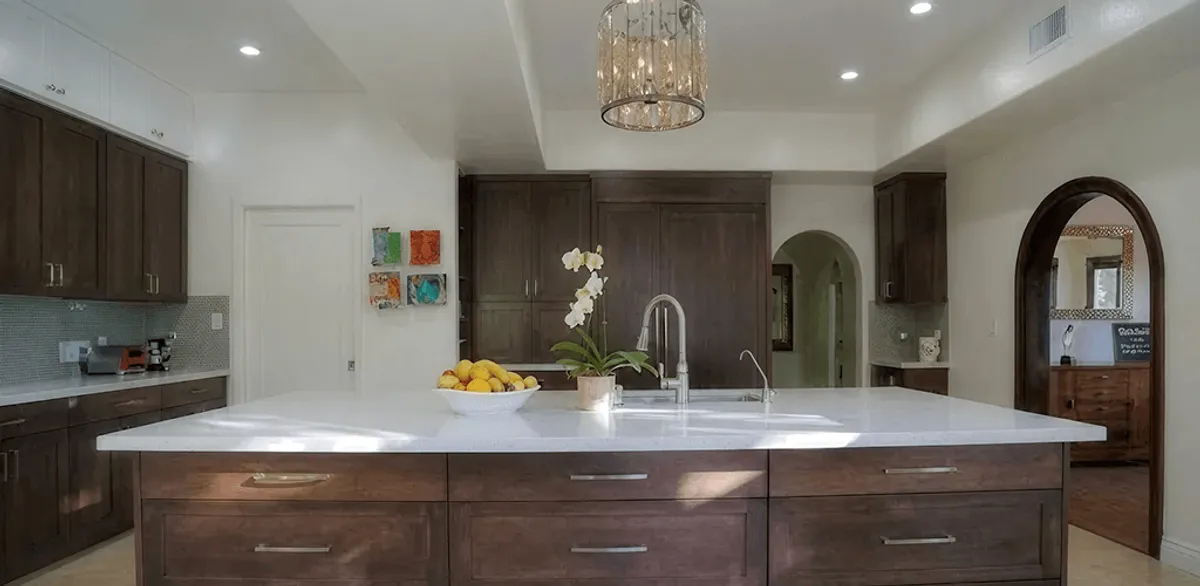 Cabinet refacing project with updated kitchen cabinets and island in San Francisco, CA